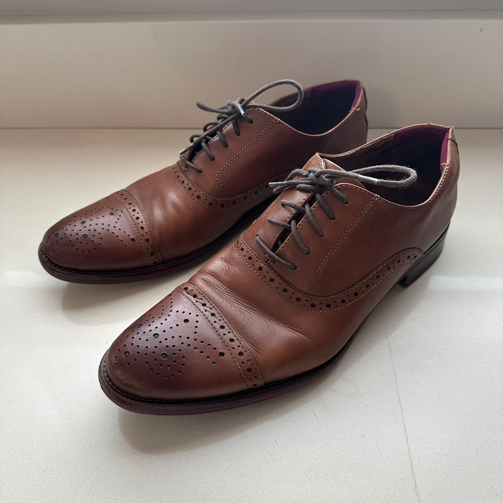Johnston & Murphy Mens Brown Leather Cap Toe Brogue Oxford Dress Shoes‎
